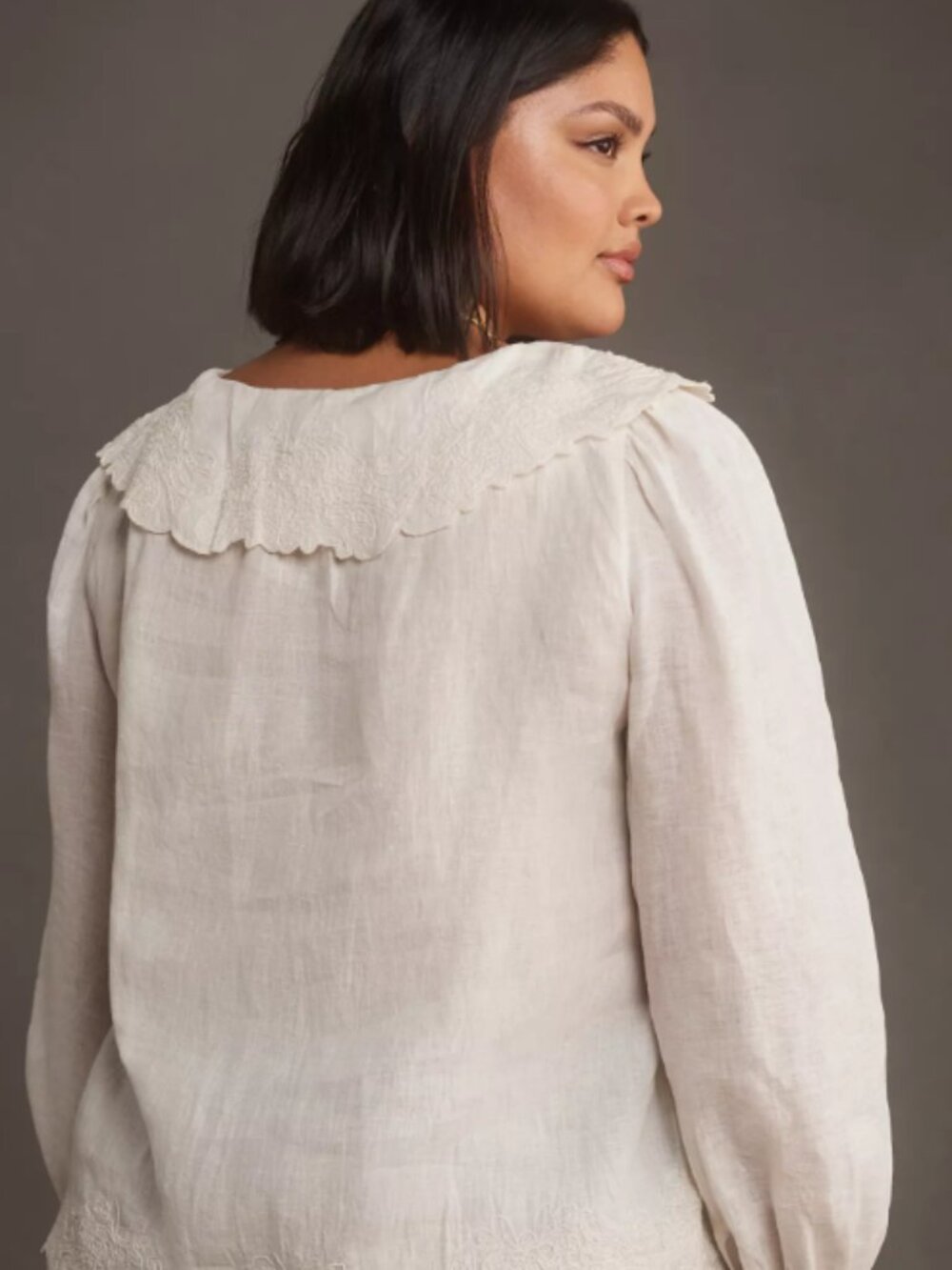 NWOT - By Anthropologie Long-Sleeve Embroidered Linen Tie-Front Top - Picture 3 of 8